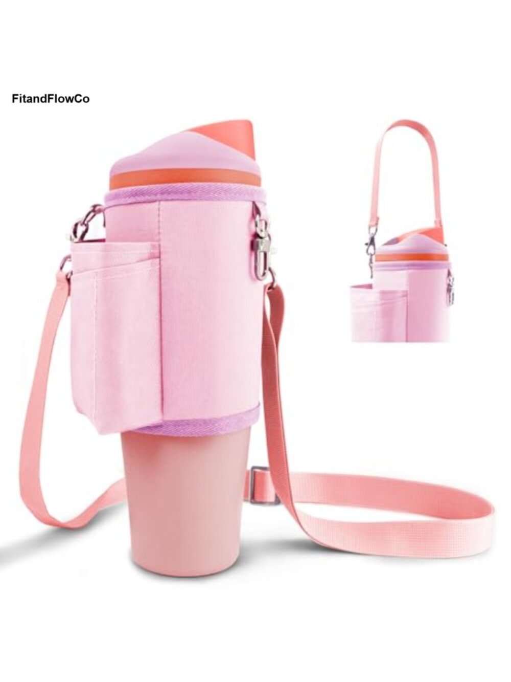 Water Bottle Carrier Bag Nylon Crossbody Strap Phone Pocket Fits 40oz Tumbler